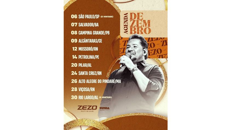 Imagem JPG, Zezo Potiguar encerra 2024 com agenda de dezembro lotada e mais de 1 milhão de ouvintes mensais no Spotify