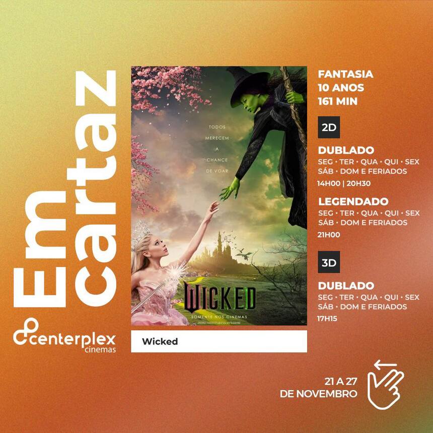 Imagem JPG, Filme Wicked, com participação de Ariana Grande, chega ao cinema do North Shopping Barretos