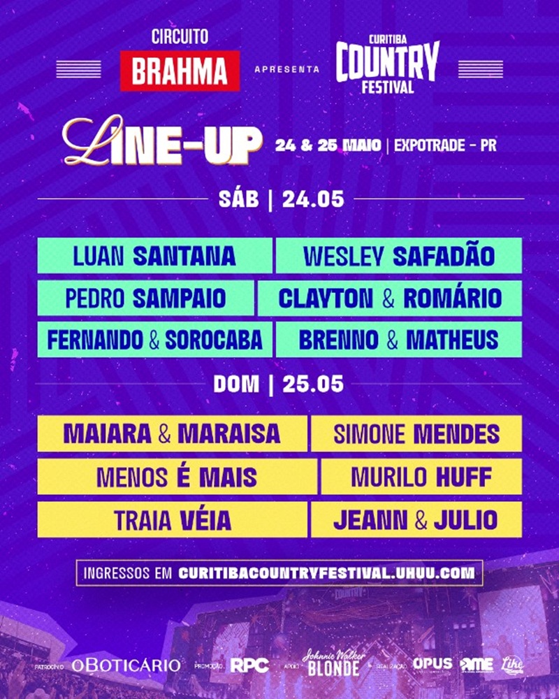 Imagem JPG, Curitiba Country Festival 2025 anuncia ordem dos shows deste final de semana