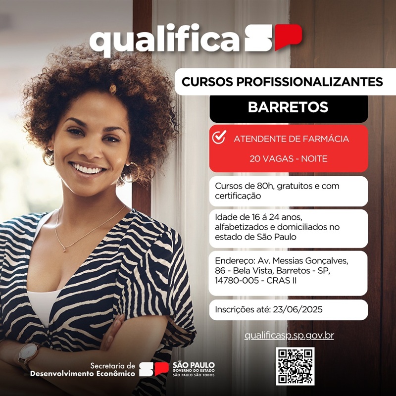 Imagem JPG,  Barretos tem 40 vagas para capacitação profissional gratuita do programa Qualifica SP – Meu primeiro emprego