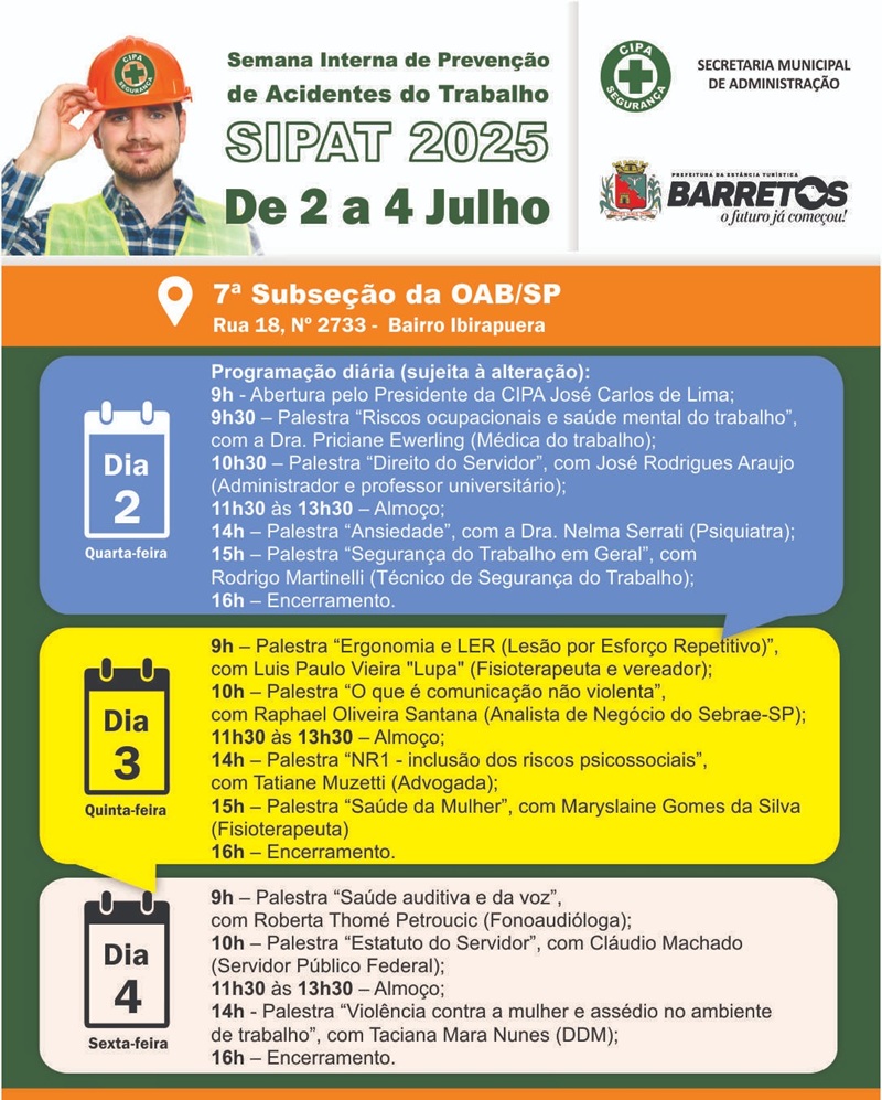 Imagem JPG, CIPA da Prefeitura de Barretos realiza Semana Interna de Prevenção de Acidentes do Trabalho 2025