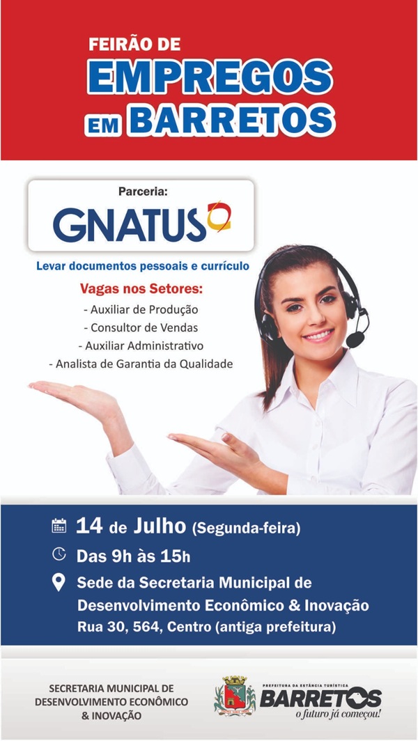 Imagem JPG, Gnatus oferece 20 vagas em Feirão de Empregos