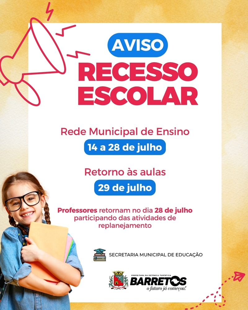 Imagem JPG, Alunos da Rede Municipal de Ensino entram em recesso escolar a partir do dia 14 de julho